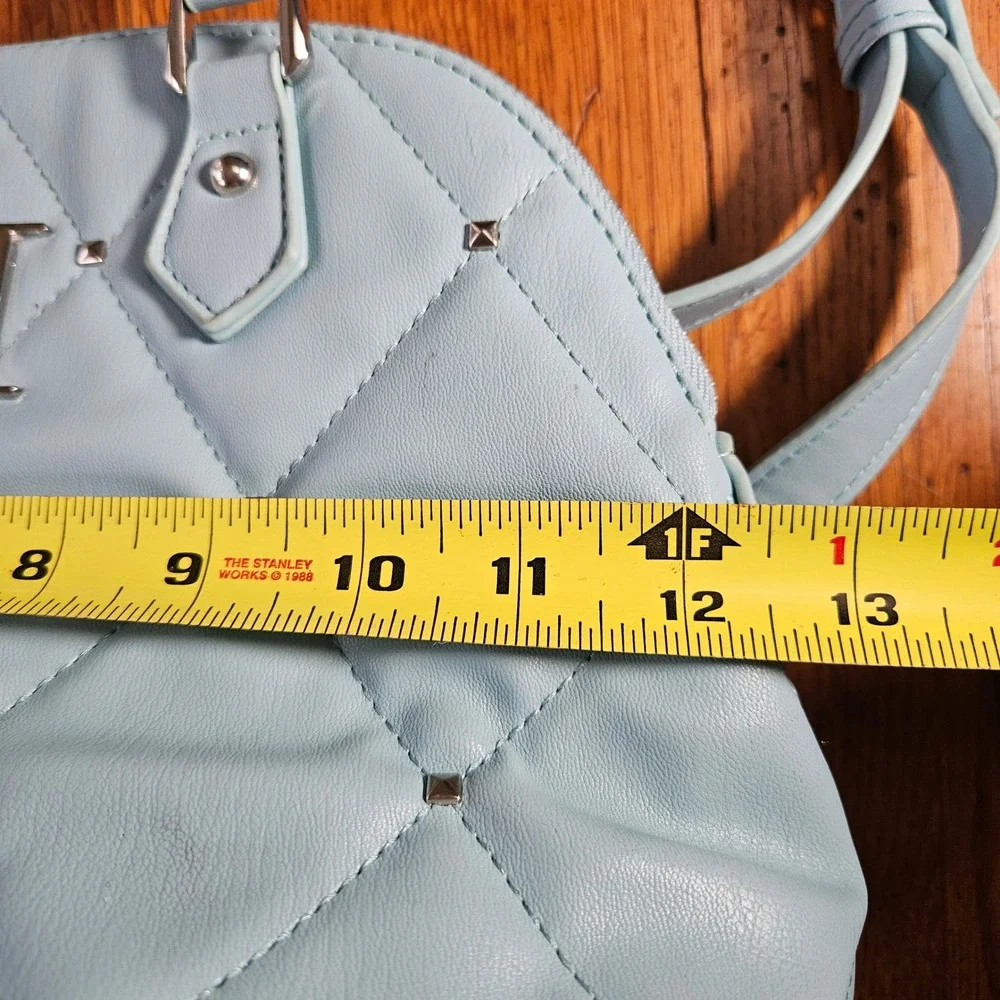 Badgley Mischka Blue Quilted Dome Satchel Crossbody Studded Handbag Vegan